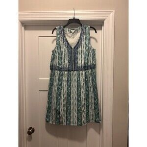 J. Jill Dress Women Size Medium White Green Embroidered Cotton Sundress To Knees